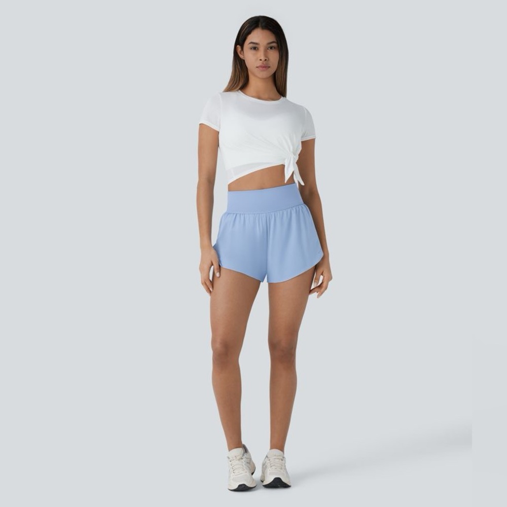 SoftlyZero™ QuickDry Tummy Control Reflective Dots Crossover 2-in-1 Shorts 3'' - Picture 6 of 7